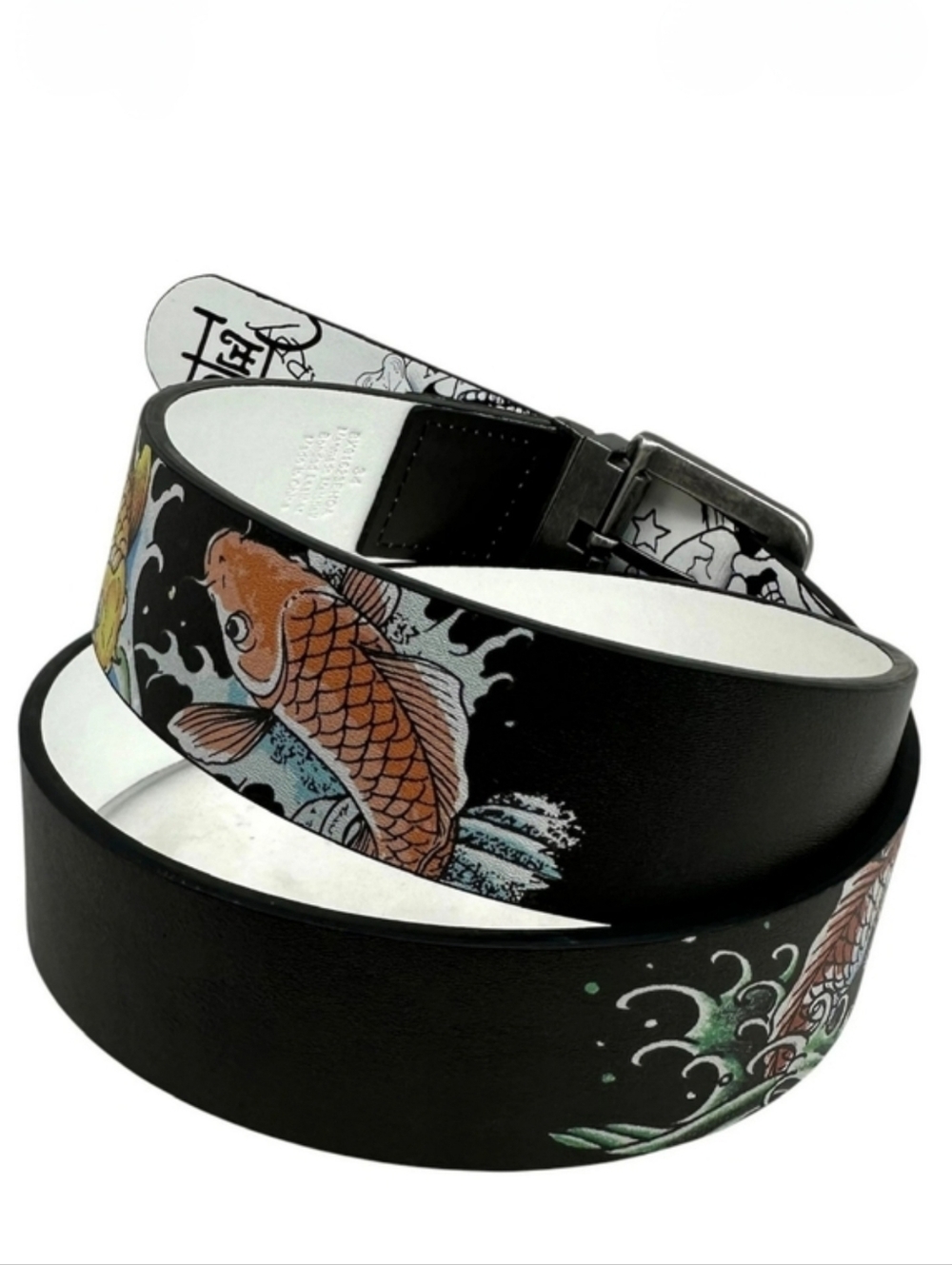 Ed Hardy Reversible Belt Koi Fish And Skulls Men's Size 42 Unisex!